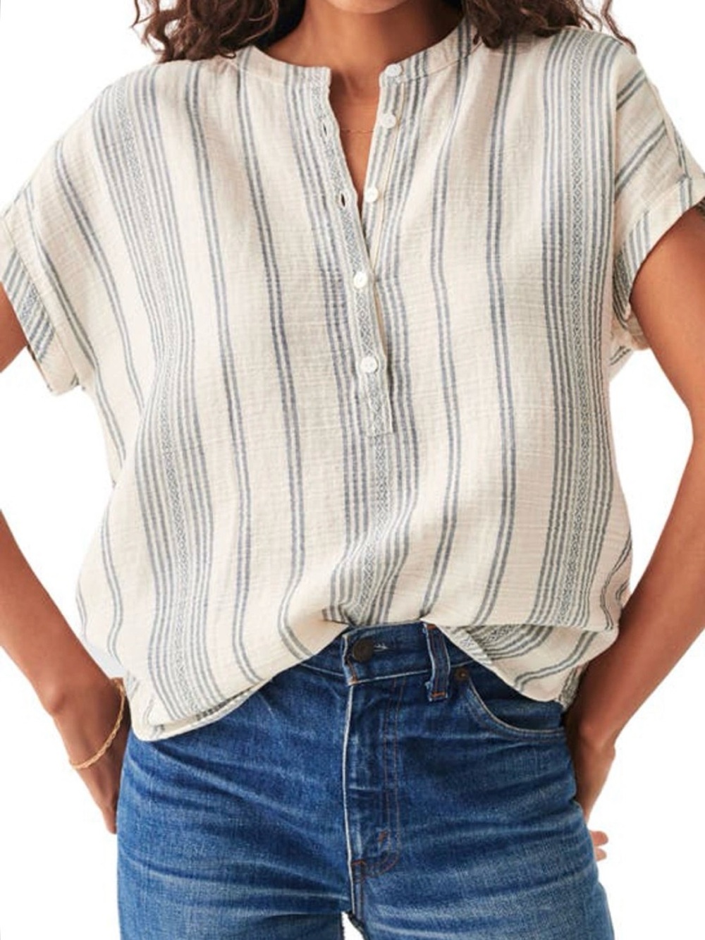 Faherty Woman’s Organic Cotton Gauze Desmond Striped Top